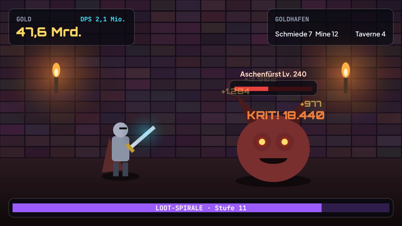 Screenshot aus Idle Legenden: Bosskampf: der Aschenfürst