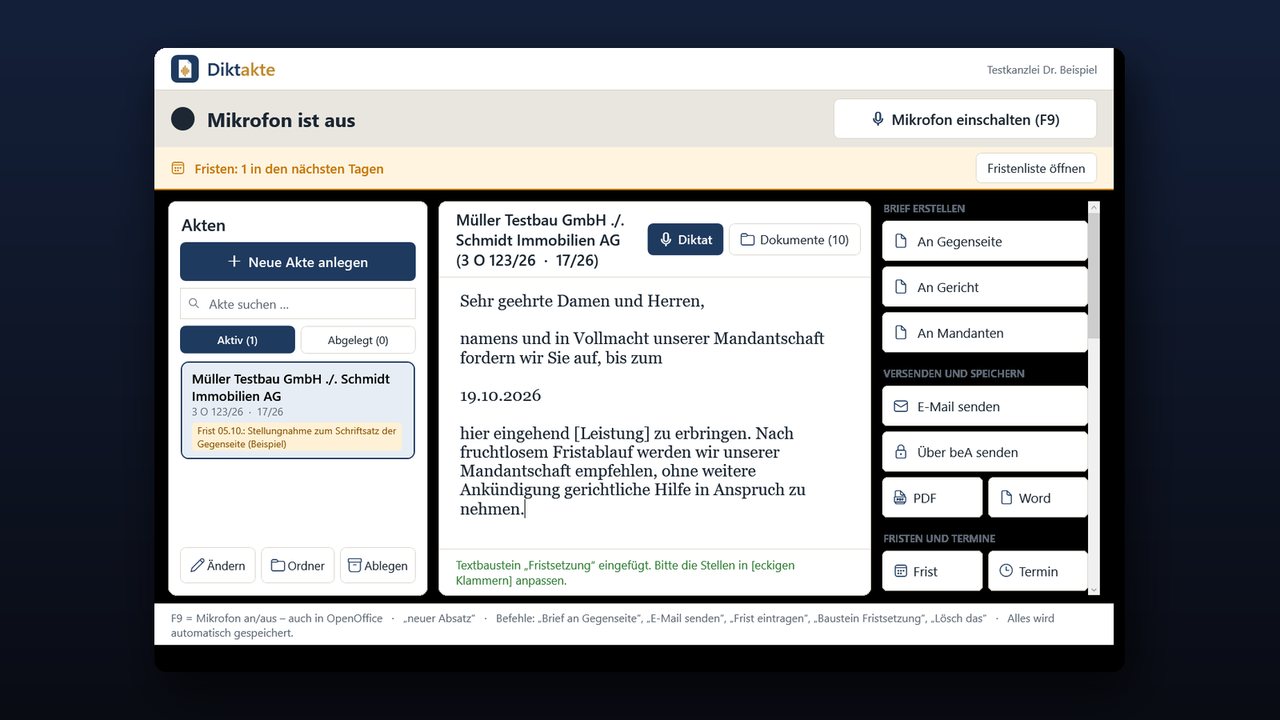 Oberfläche von Diktakte